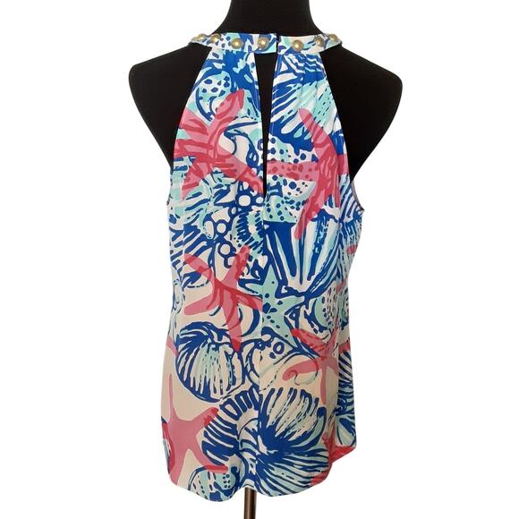 Lilly Pulitzer Rogan Top She Shells 100% Silk Blouse Womens M Starfish Preppy - Picture 2 of 10